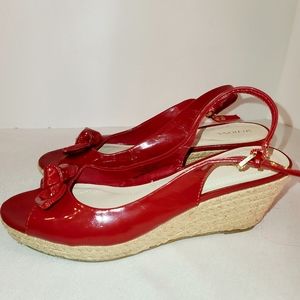 Merona red paten leather wedge espadrilles